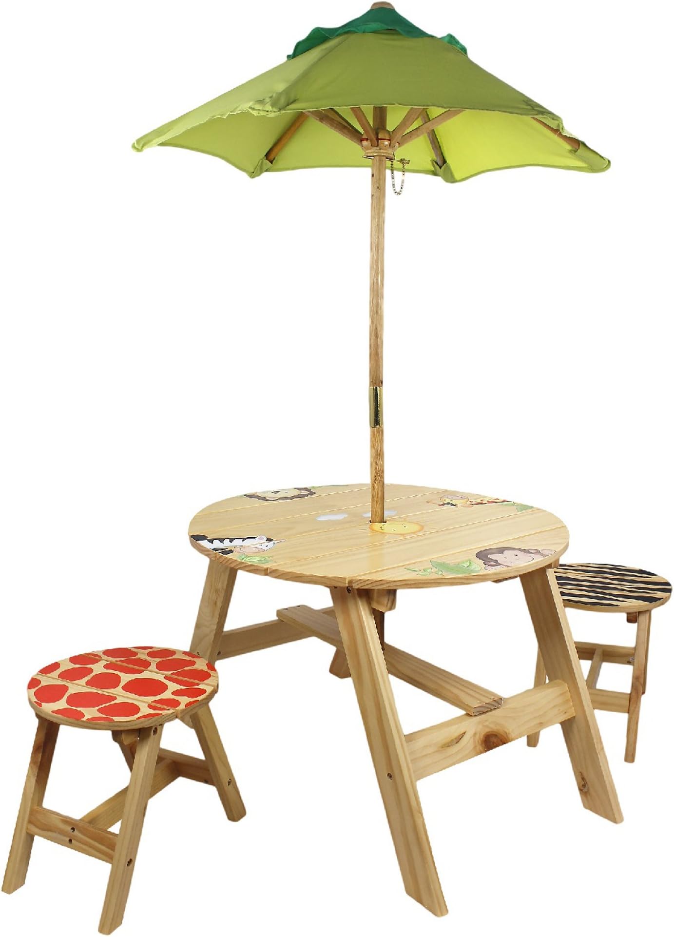 Sunny Safari Animals Thematic Kids Wooden Outdoor Table and 2 Chairs Set | Imagination Inspiring Hand Crafted & Hand Painted Details Non-Toxic, Lead Free Water-Based Paint