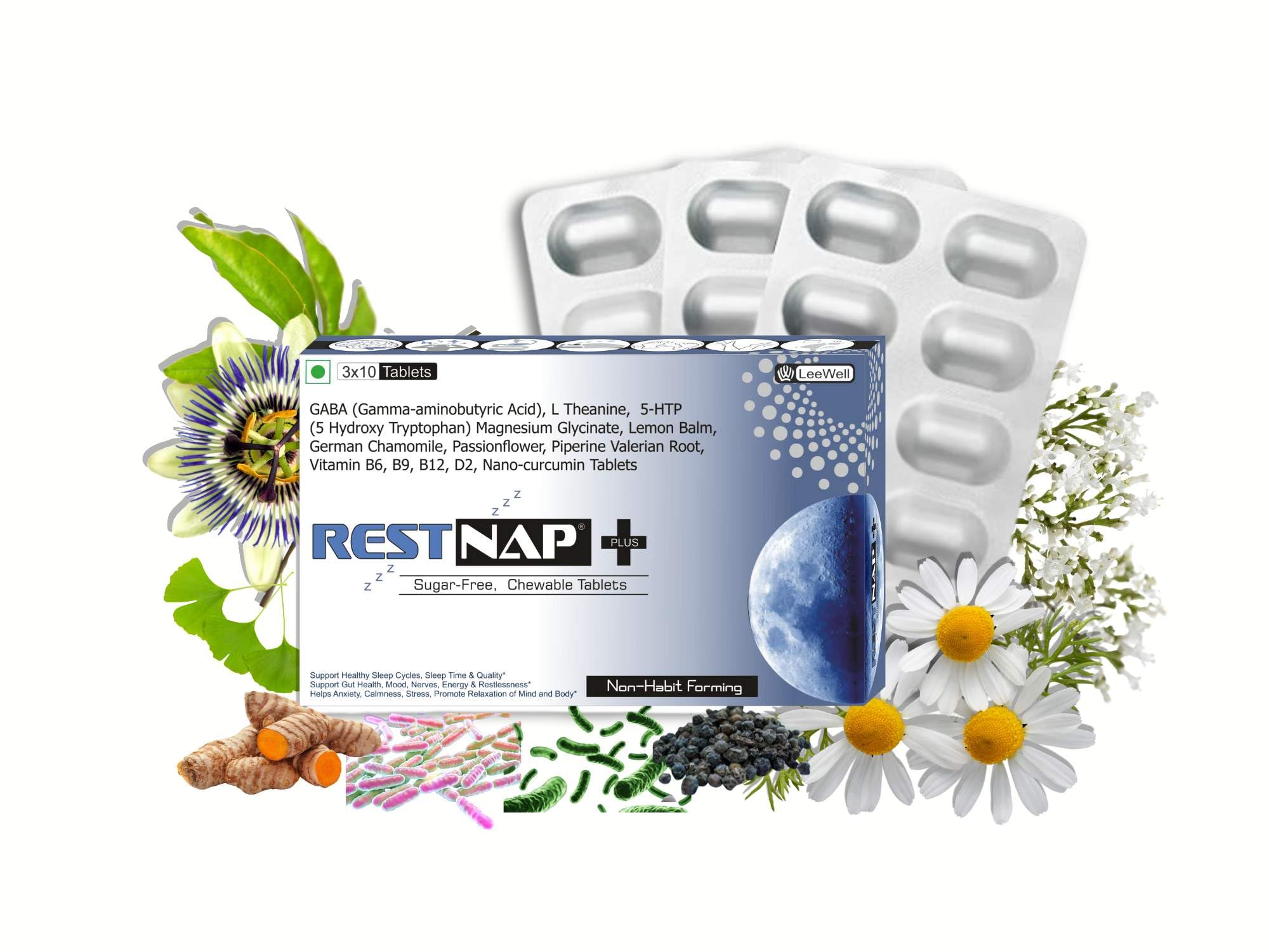 Restnap Chewable Sleeping Pills tablets | Sleep Supplements | Melatonin, Magnesium, Ashwagandha, L theanine, Passionflower, Valerian root, Chamomile extract, and piperine - 30 tablets-image-38