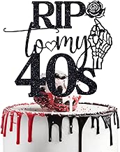 Black Glitter Rip to My 40's Cake Topper, Cheers to 50 Years/Death to My Forties, Funeral Old English Themed 50th Birthday Party Decorations Supplies