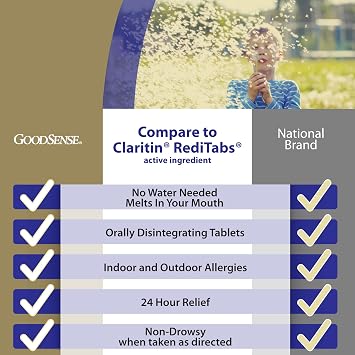 GoodSense Loratadine Orally Disintegrating Tablets, 10 mg, 24 Hour Allergy Tablets, 30 Count