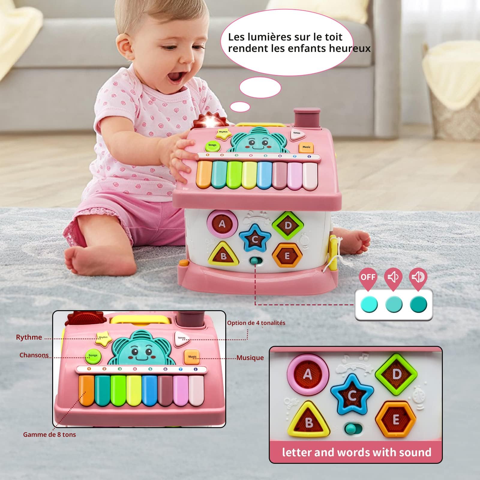 Jouets pour garçons de 1 an, voiture jouet Montessori avec xylophone pour enfants