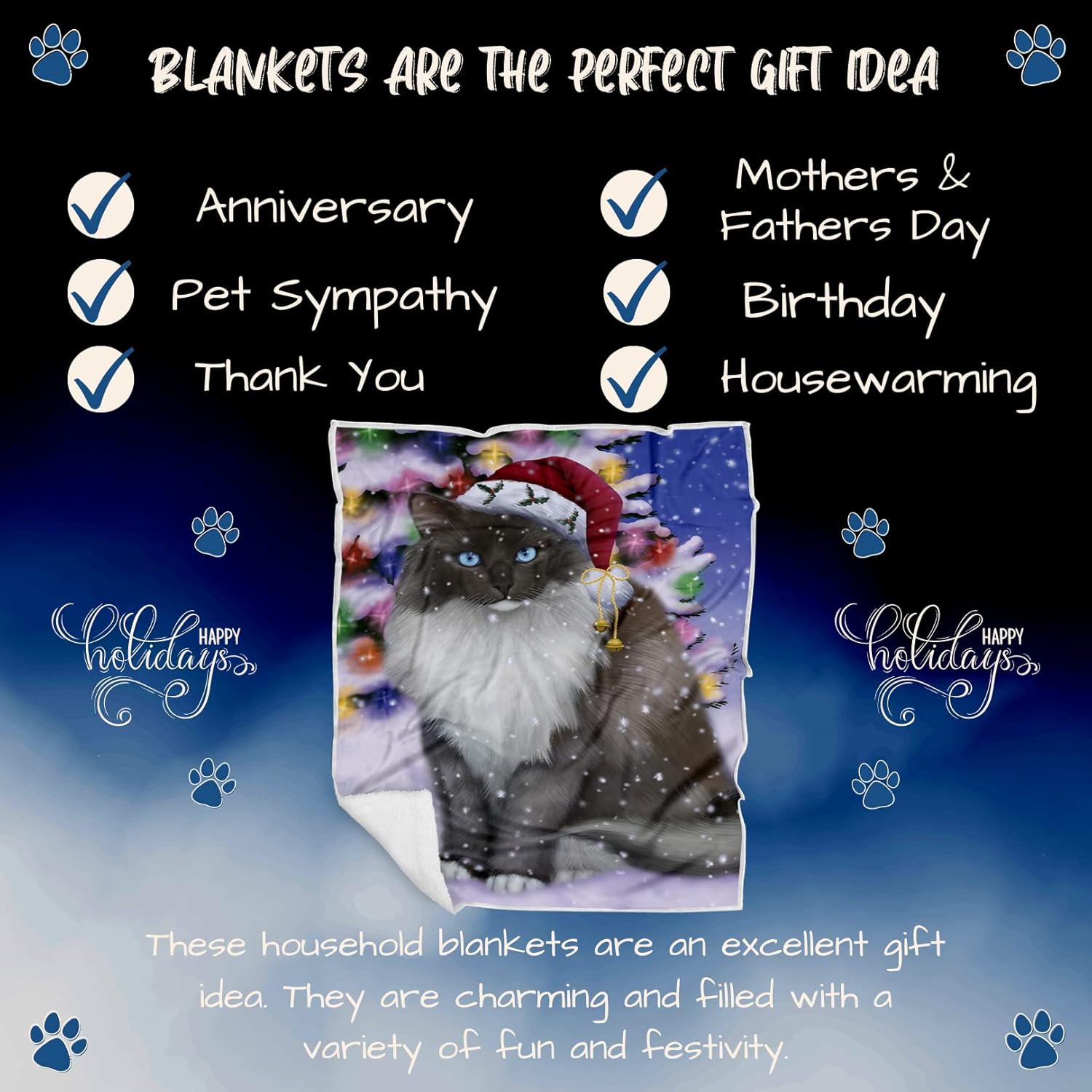 Doggie of the Day Ragdoll Cat Blanket - Christmas Winterland Wonderland - Super Soft & Warm Pet Theme for Sofa or Bed, Warm Fleece, Sherpa or Woven Material, BLNKT89246 (50x60 Woven)