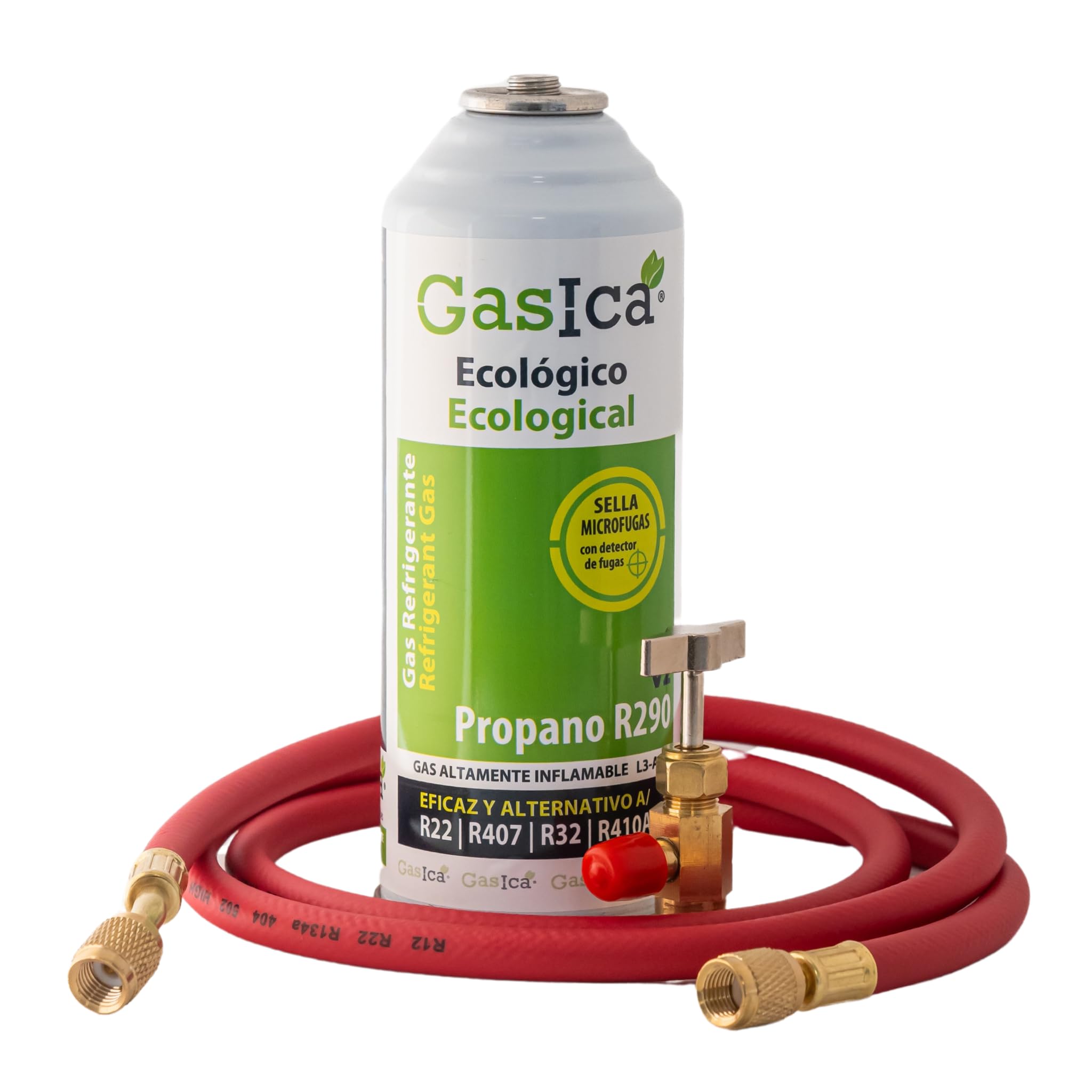 Benzica V2 - Kit di ricarica singola 226 g netto - Gas refrigerante organico alternativo R22, R407C, R410A - Include valvola di servizio e tubo | soluzione ecologica HVAC