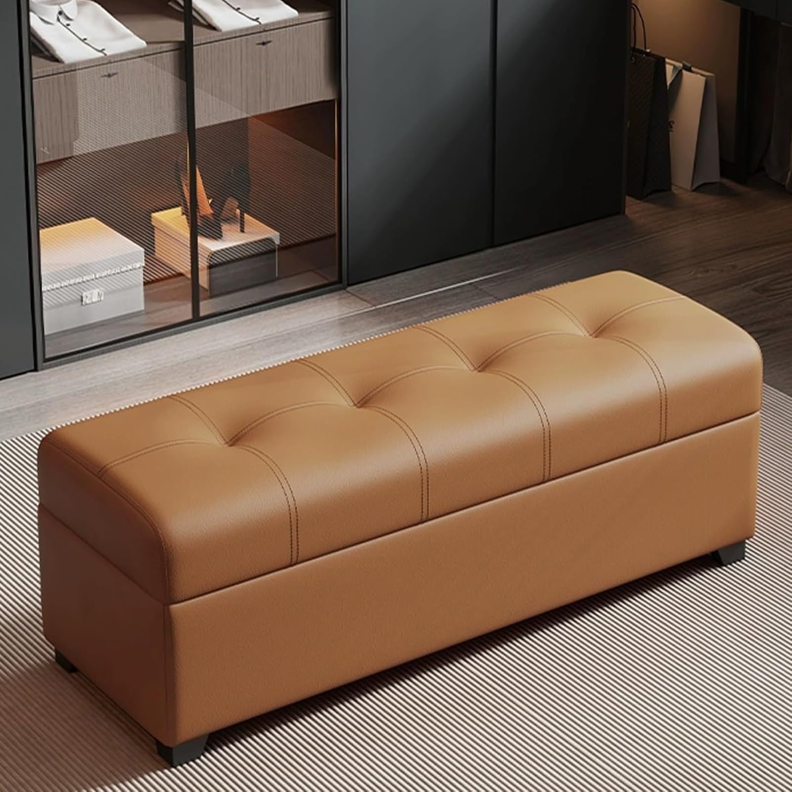 Banc de rangement chaussures marron de 110 cm avec siège