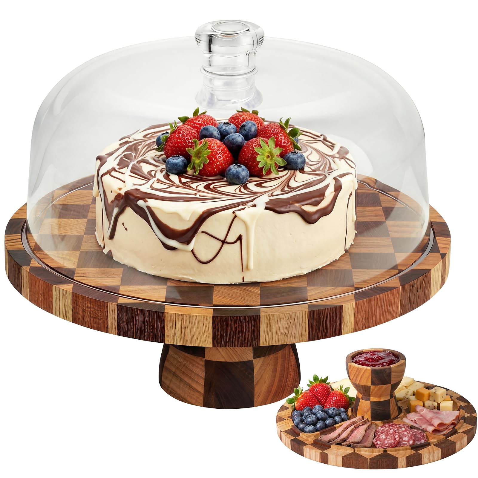 View 1 of *** DOME CASE HAS SUBSTANTIAL CRACK, SEE PICTURE ***
Metflavor 12" Wooden Cake Stand with Acrylic Dome