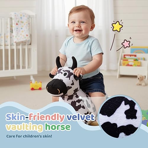 Miniatura 4 de Vaca inflable con bomba, asiento de vaca hinchable cubierto de felpa para uso en interiores y exteriores, decoración temática de granja y accesorio