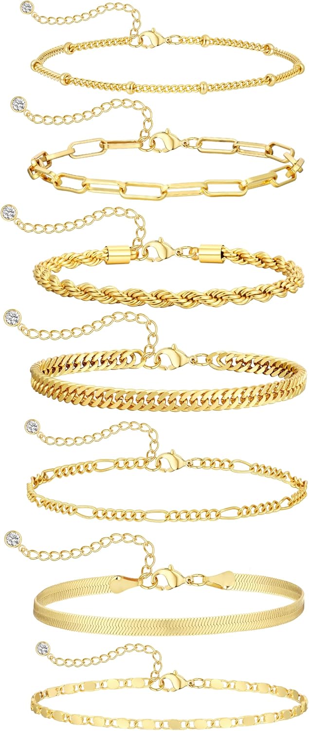 BERISO Gold Bracelets for Women, Elegant Adjustable 14K Gold Plated Bracelet for Women, Trendy Minimalist Dainty Gold Bracelet for Everyday Wear