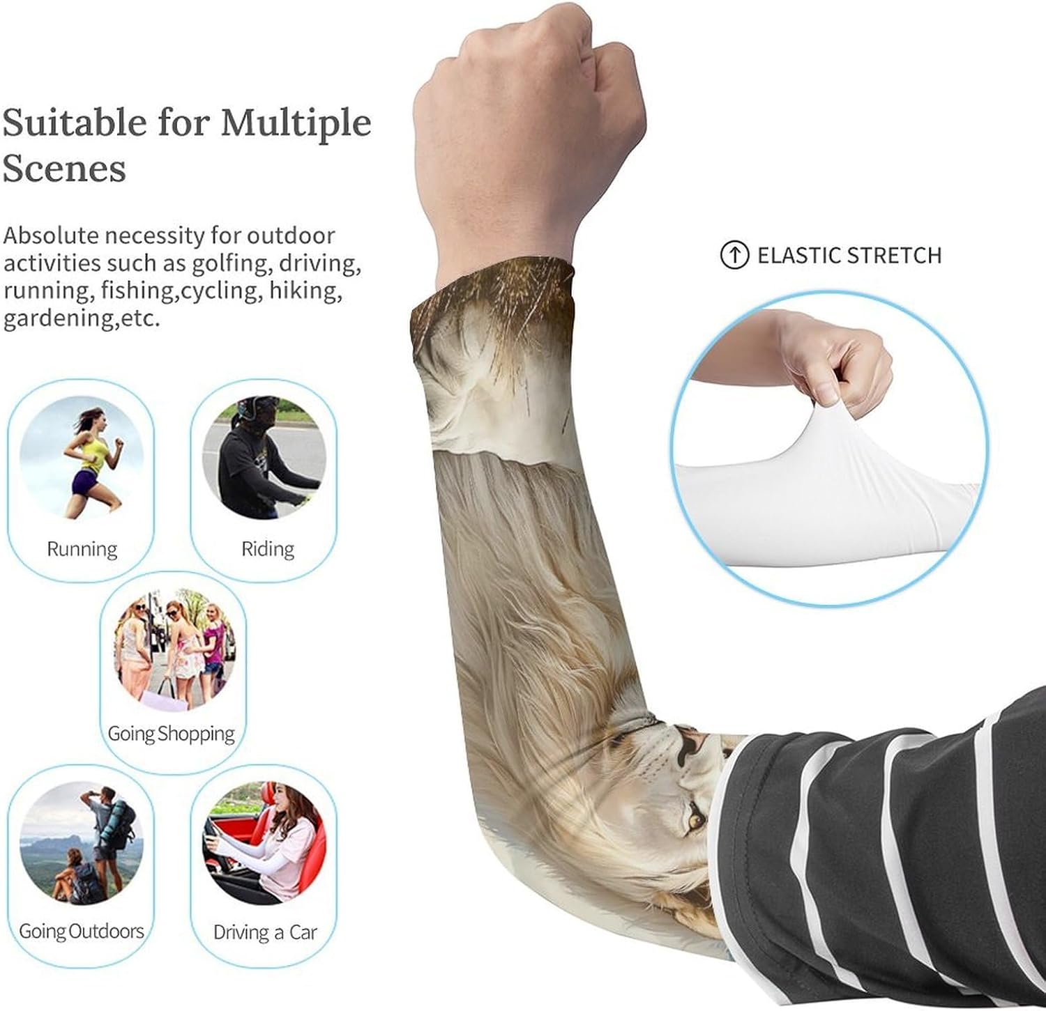 Majestic Lion Animal Arm Sleeves Sun Protection Sleeves Sports Cooling Arm Compression Sleeve for Men Women
