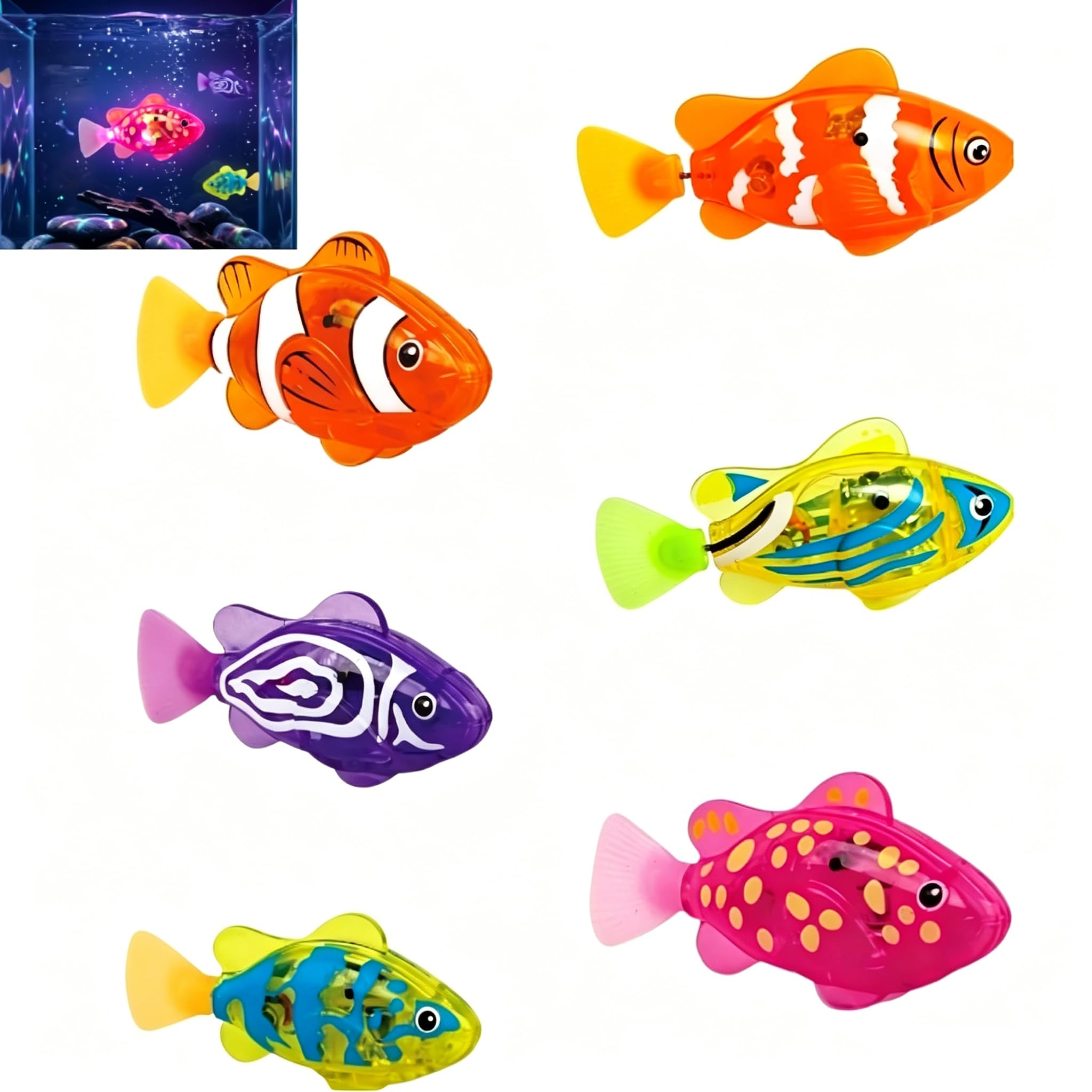 Swimming Robot Fish Toy, Sensors Activated Swimming Light Up Fish Bath Fountain Toys, Waterproof Robot Fish for Bath Pool Aquarium Play (8 Pcs)