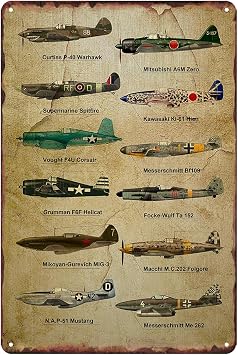 Vintage Aviation Airplane Decor Ww2 Poster Airplane Wall Art Military Decor Metal Signs Vintage Ww2 Planes Posters Boys Room Man Cave Garage Tin Sign 8x12 Inch