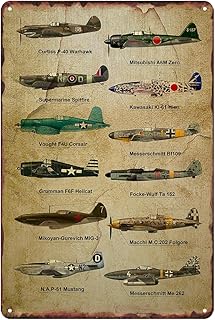 Vintage Aviation Airplane Decor Ww2 Poster Airplane Wall Art Military Decor Metal Signs Vintage Ww2 Planes Posters Boys Room Man Cave Garage Tin Sign 8x12 Inch
