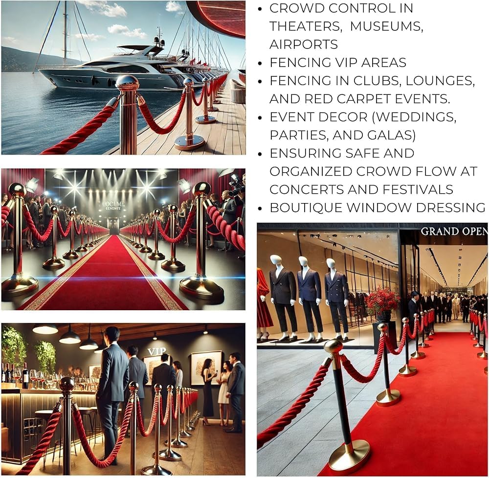 3 Pcs Twisted Post Ropes with Snap Hooks,Stanchion Rope,Barrier Ropes,for Posts Stands Queue Divider Crowd Control of Hotel,Gold Hook(Size:2ft)