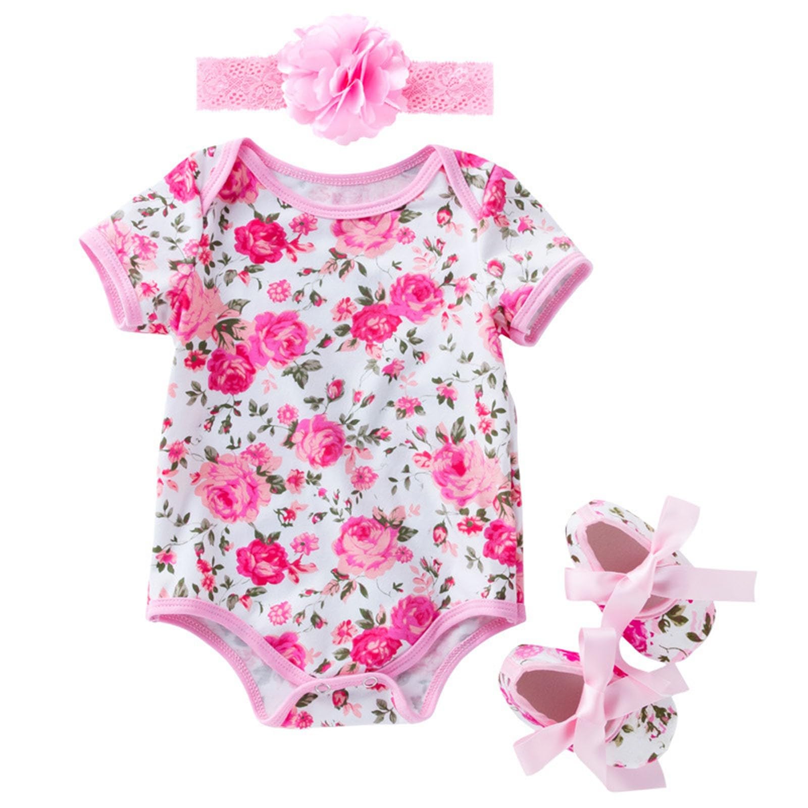Body sans manches pour nouveau-né bébé fille barboteuse à manches courtes motif floral barboteuse + bandeau + chaussures extérieur body grenouillère combinaison vêtements bébé personnalisé