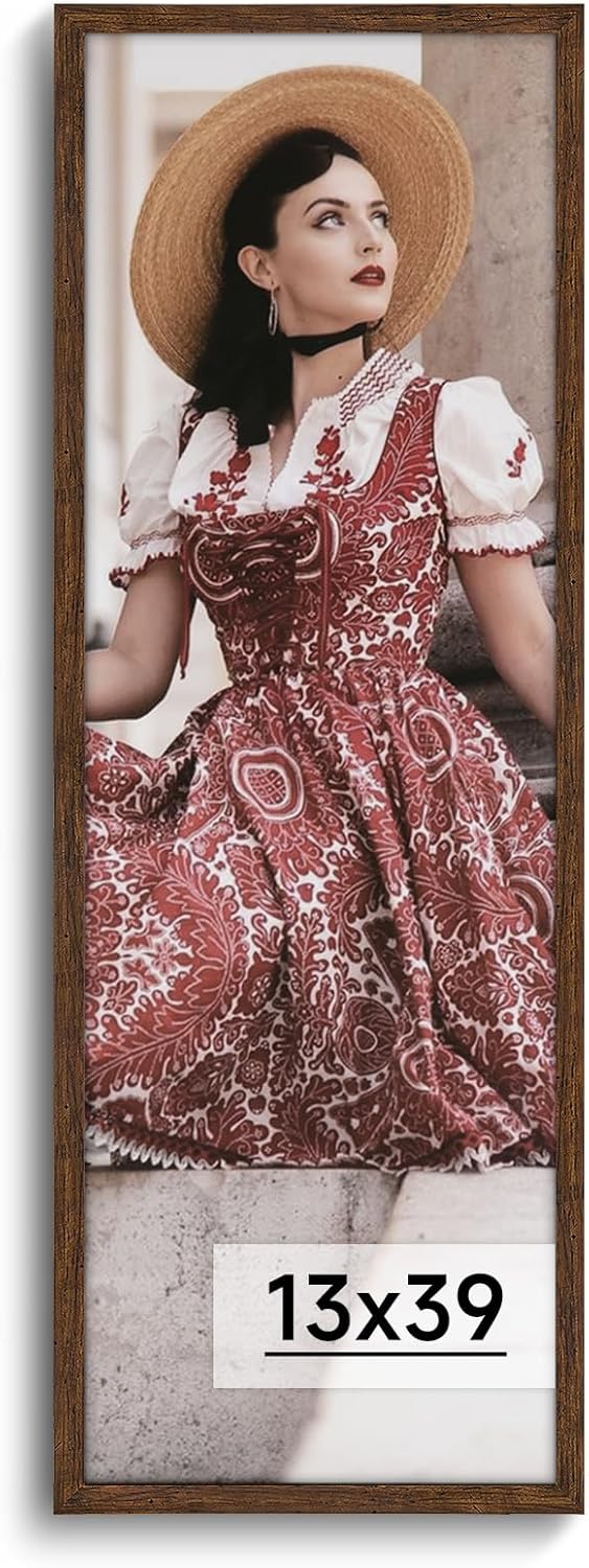 HLiWEGNS Dark Brown 13x39 Frame -Single Frame - Rustic Woodgrain 13 x 39 Poster Frame with Plexiglass for Wall Gallery Display, 13x39 Picture Frame for Puzzles, Artwork, Photos and Posters