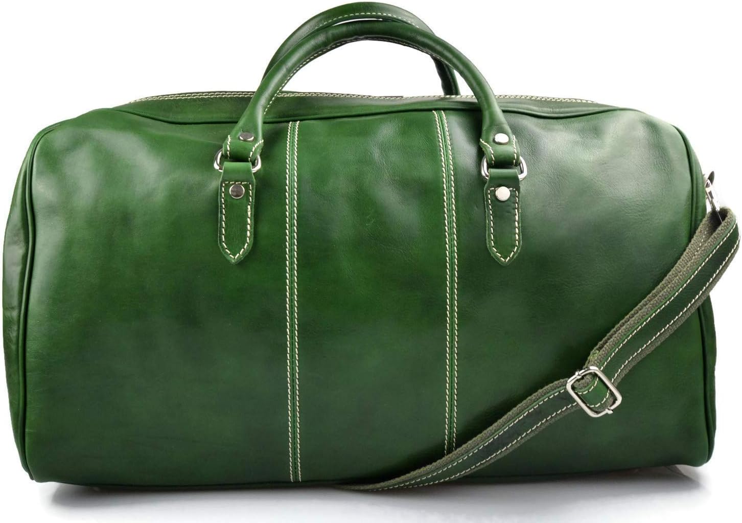 Duffle bag genuine leather shoulder bag green mens ladies travel bag gym bag luggage made in Italy weekender duffle overnight bag women's duffle bag