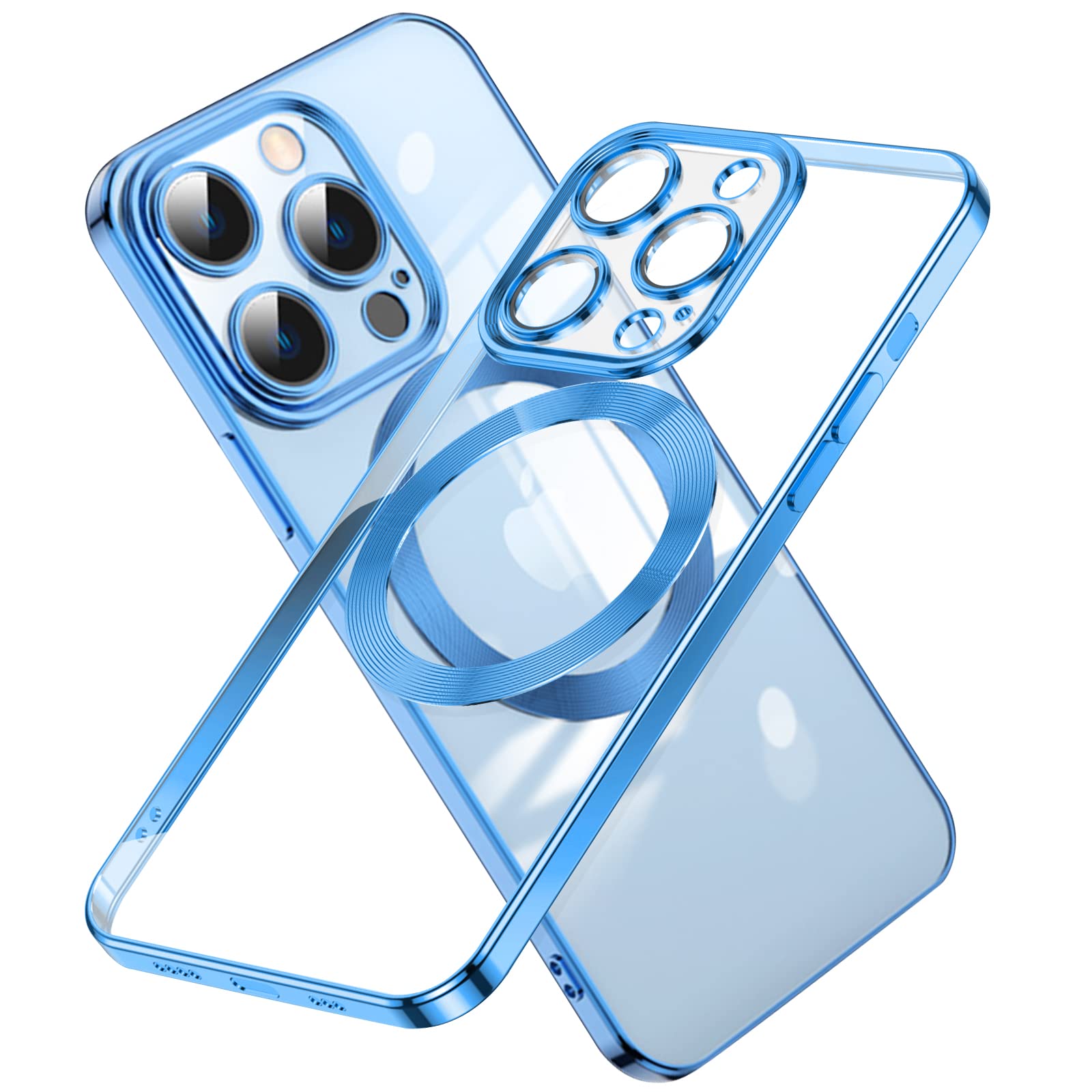 Magnetic Clear for iPhone 14 Pro Case [Not Yellowing] [Strong Magnets] [Compatible with MagSafe] Own Lens Memarbne [Military Grade Drop Protection] for iPhone 14 Pro 6.1 inch (Navy Blue)