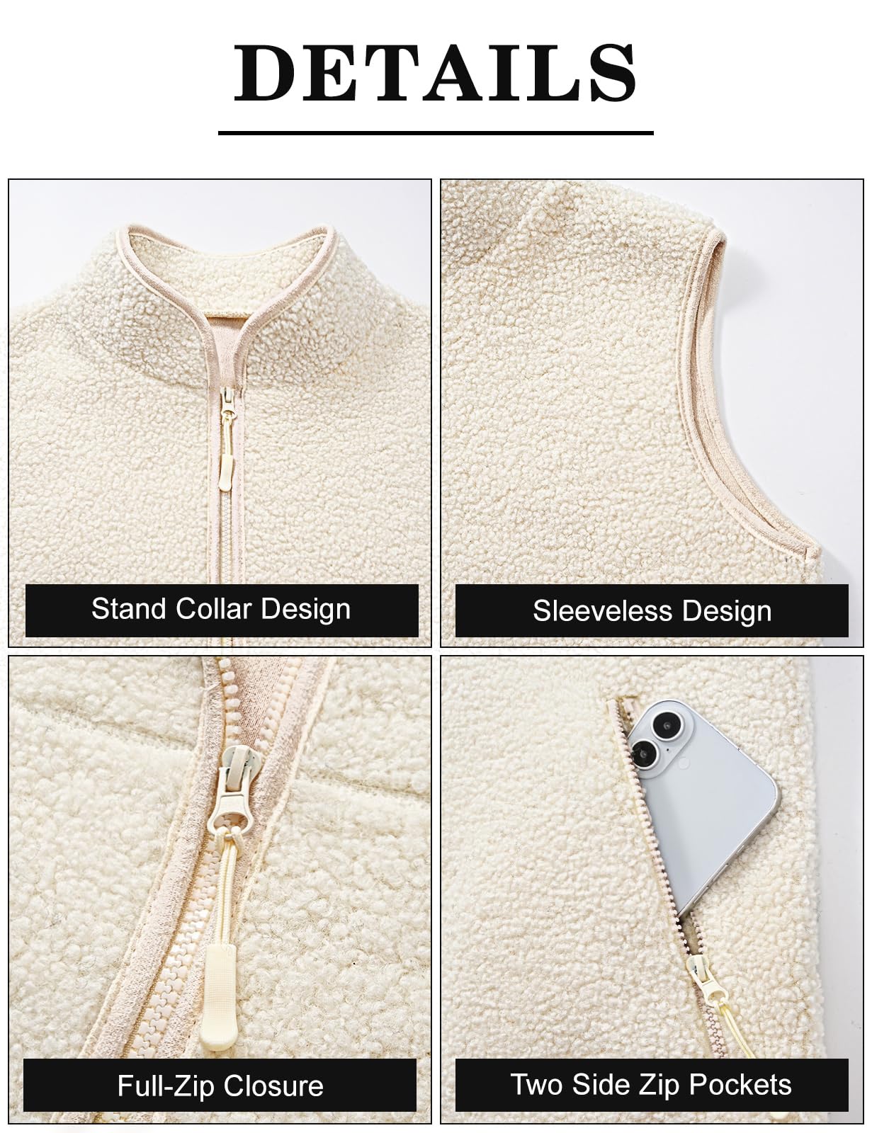 heekpek Gilet in Pile Donna Senza Maniche Smanicato Teddy con Zip