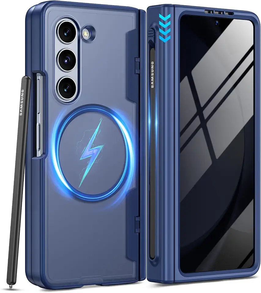 VEGO Capa para Galaxy Z Fold 5 com protetor de tela de privacidade [compatível com Magsafe] [compartimento embutido para caneta S ] [proteção de dobradiça] Capa de telefone de corpo inteiro à prova de
