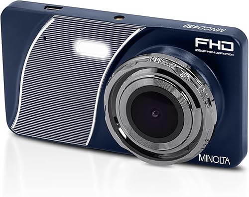 Minolta Dash Cam - Cámara de coche Full HD de 1080p con monitor LCD de 4.0 pulgadas, lente gran angular de 120, sensor G, grabación de emergencia,