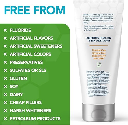 Miniatura 9 de Pasta de dientes para niños, sin flúor, deliciosa pasta de dientes nanohidroxiapatita con sabor a naranja para niños, pasta de dientes