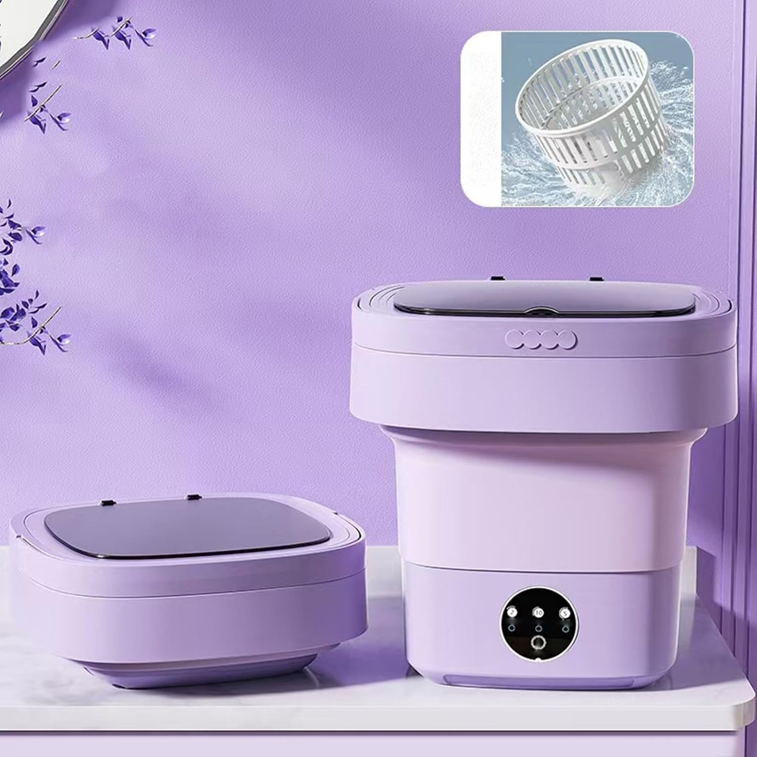 Naroote Portable Washing Machine 8L Foldable Underwear Washer with 3 Cleaning Modes Spinning Drying Function Drain Basket Small Foldable Laundry Machine for Toddler Clothes Socks (Purple)