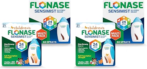 Flonase Sensimist - Spray nasal para aliviar la alergia para adultos y niños, 120 aerosoles en total (2 botellas de 60 aerosoles cada uno), (paquete