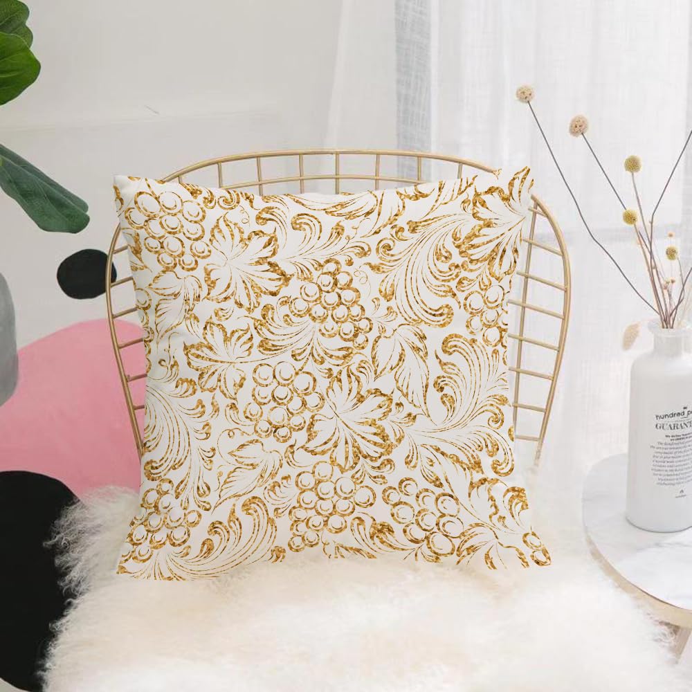 Hyosxw Seamless Pattern Gold Grapes Four Vine Backg - A9 Cushion Cover,Throw Pillow Case Home Decorative For Living Room Bedroom Sofa Chair 18X18 Inch,Seamless Pattern Gold Grapes Four Vine Background. Vector Illustration,Pillowcase 45X45cm