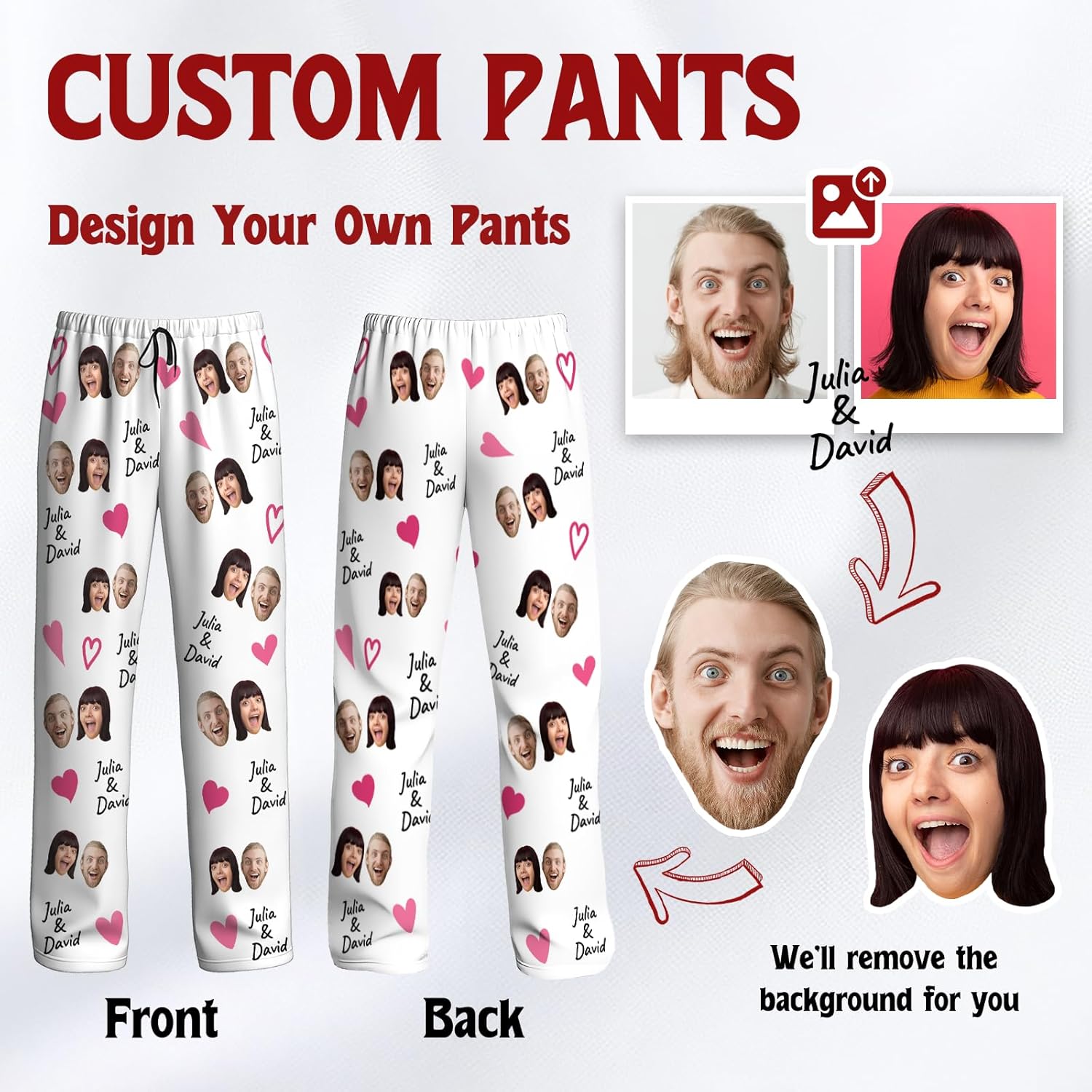 Custom Pajamas Pants For Men Women, Personalized Face Pajama Bottoms With Photo Pic... - Image 2