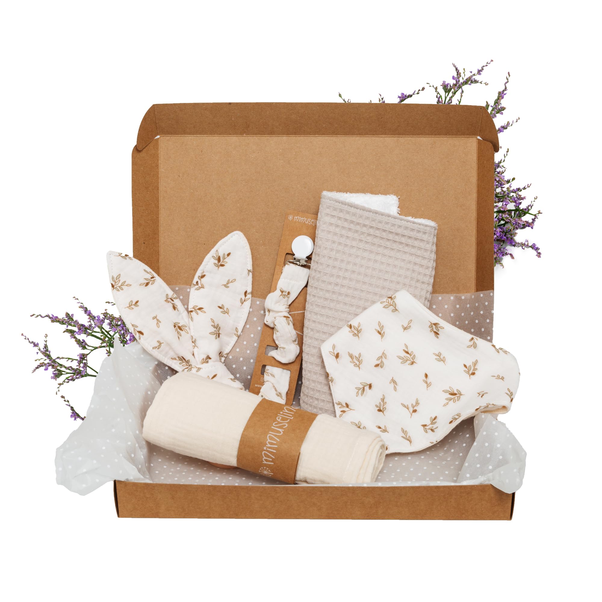 MIMUSELINA Set Regalo Neonato | Cesto Nascita Bimbo o Bimba | Regalo Nascita Originale | Regali Baby Shower Unisex | Cofanetto Neonato Disponibile in Diverse Dimensioni | Sahara, Small