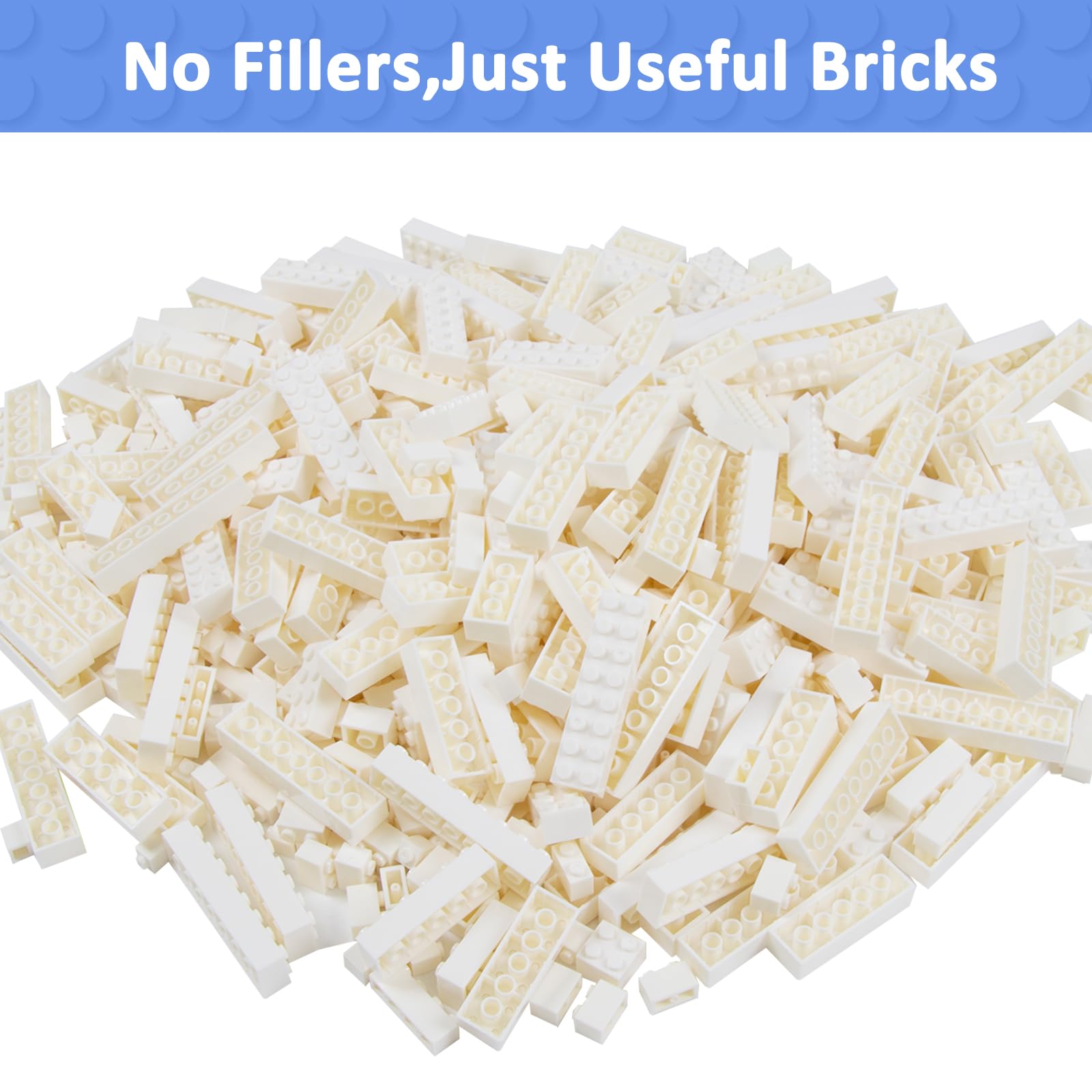 Cabeeskii Set di 560 mattoncini classici da costruzione, pietre bianche sfuse in 7 misure, set di ricarica classici di mattoncini compatibili con tutte le principali marche, Basic Bricks per bambini e