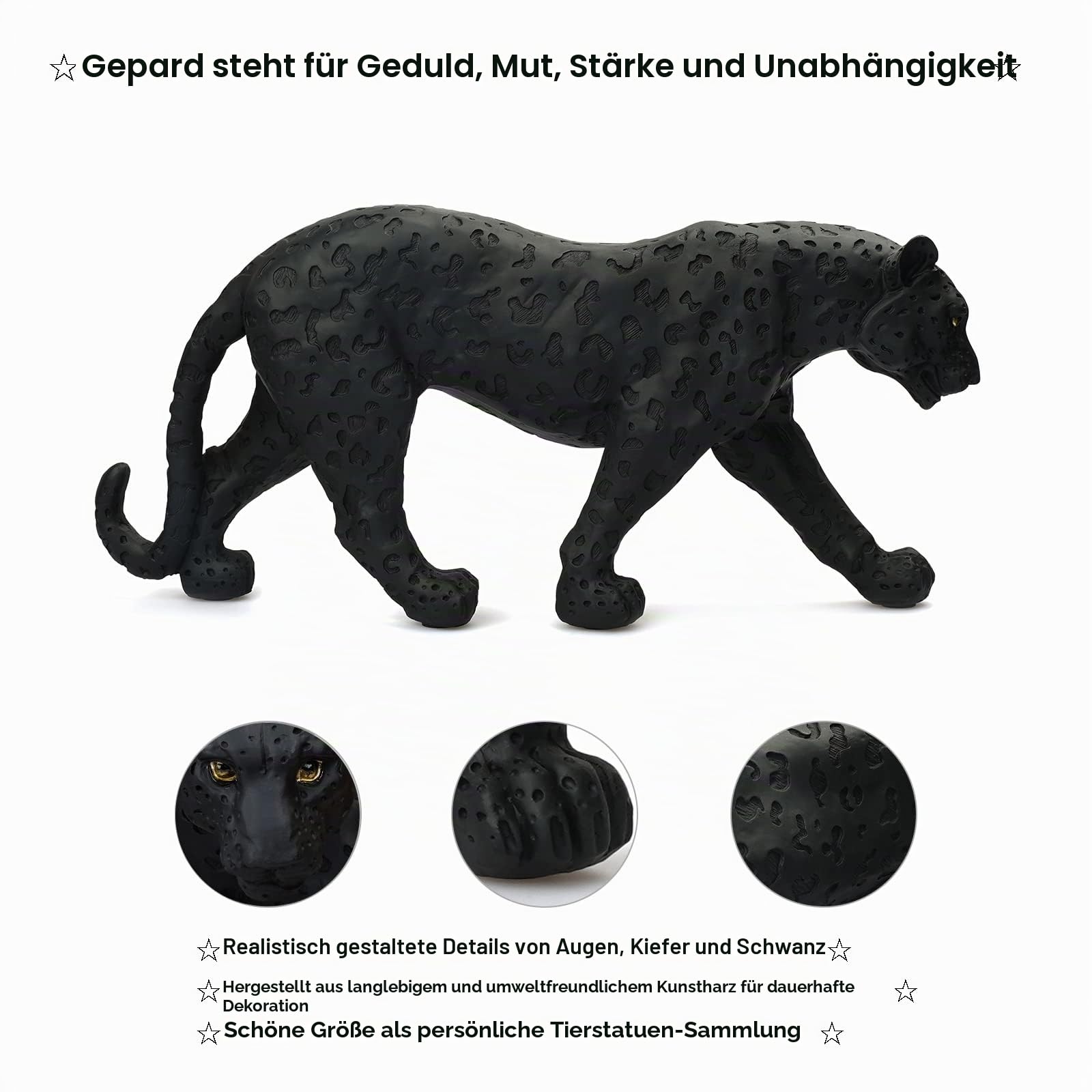 Geparden-Statue, schwarzer Panther, Leopardenfigur aus Harz, Tierskulptur, moderne Wohnkultur, realistische Leoparden-Skulptur, Schreibtischdekoration, 39.4 cm Lx17.5 cm H
