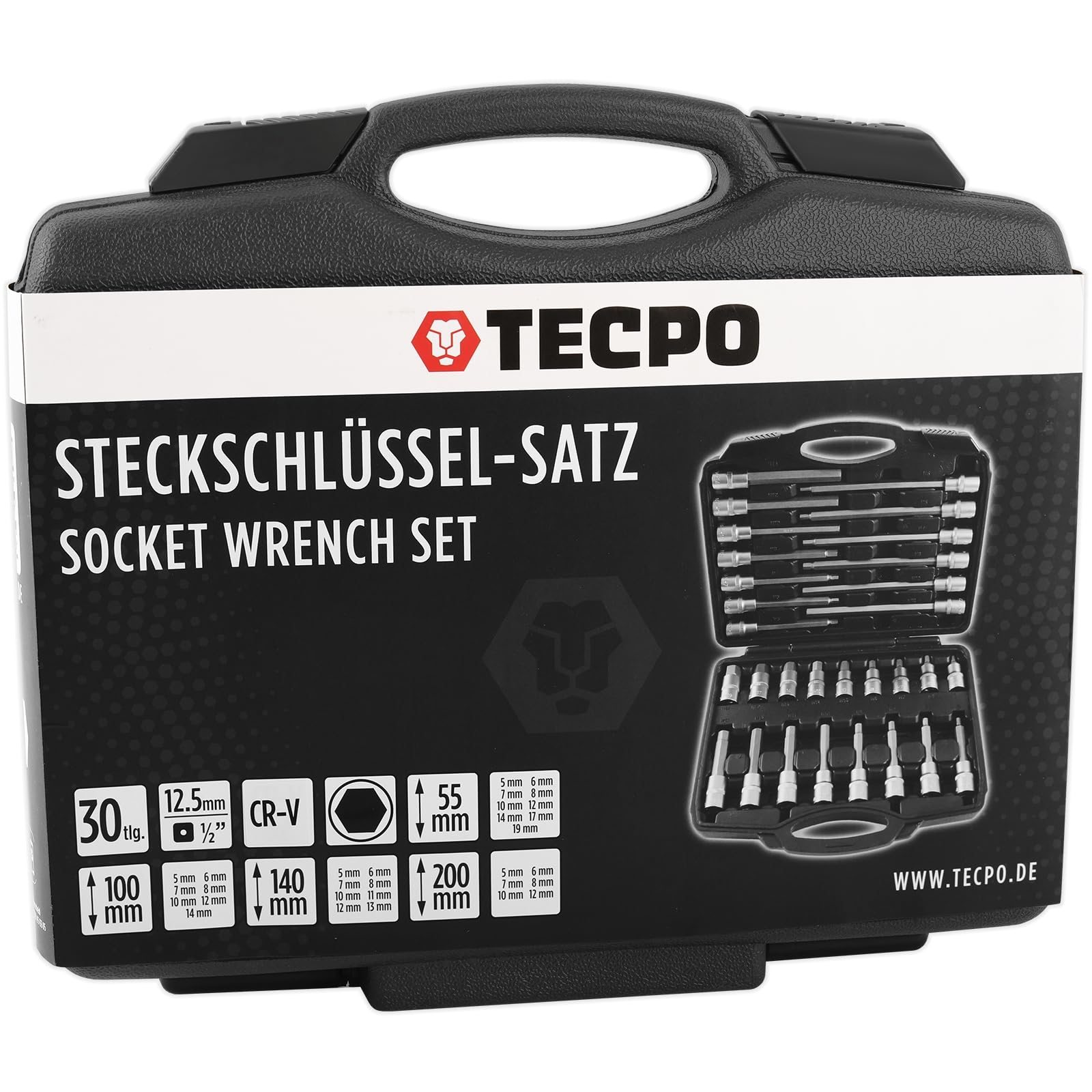 TECPO Steckschlüsselsatz Innen Sechskant 1/2" Sechskant Nüsse für Inbus Schrauben 30-teilig