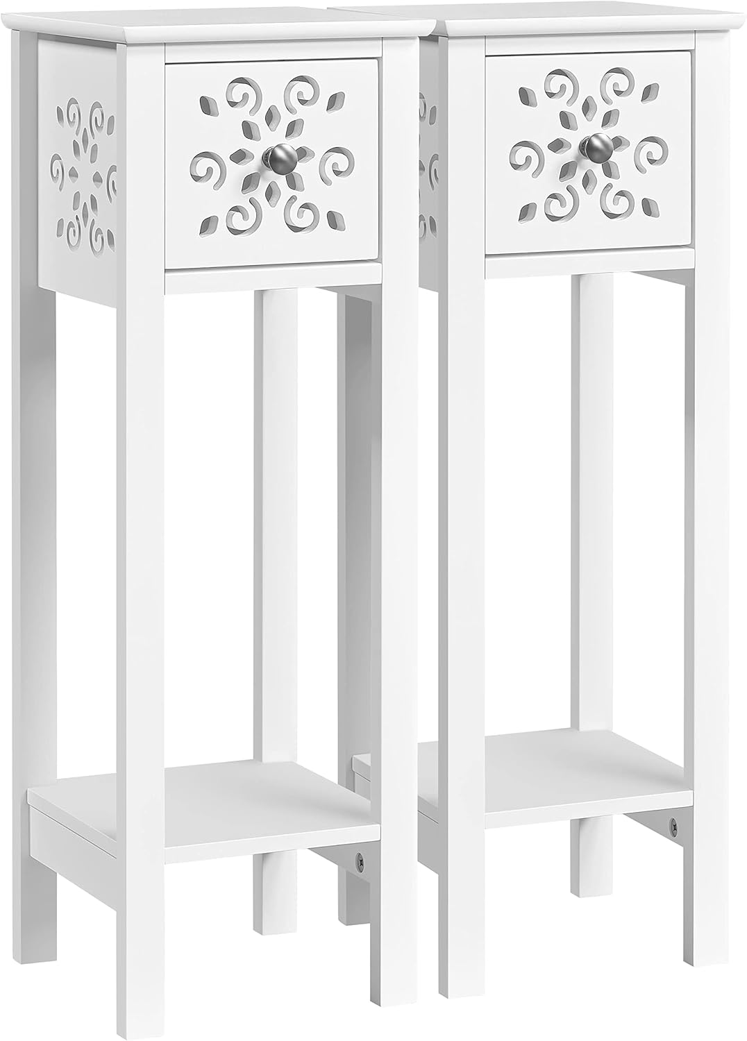 costoffs 2pcs Narrow Bedside Tables, Slim Nightstand with Drawer & Shelf, Set of 2 Wood