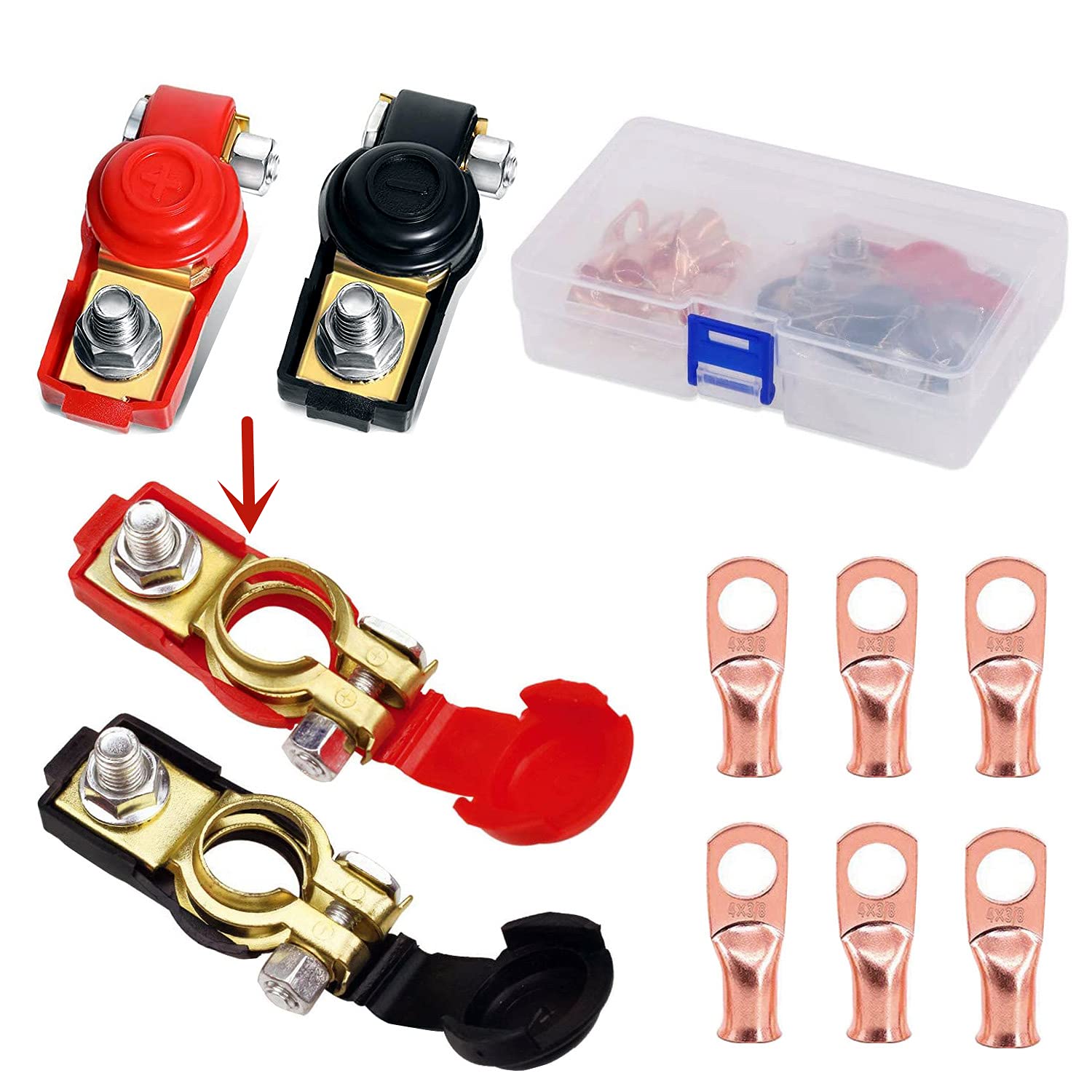 HUAZIZ 2 Pezzi Terminali di Batteria Connettori,Morsetti Batteria a Sgancio Rapido, Battery Terminal, Connettori di Batteria (6 Anello in Rame) per Barca Camion Furgone Roulotte