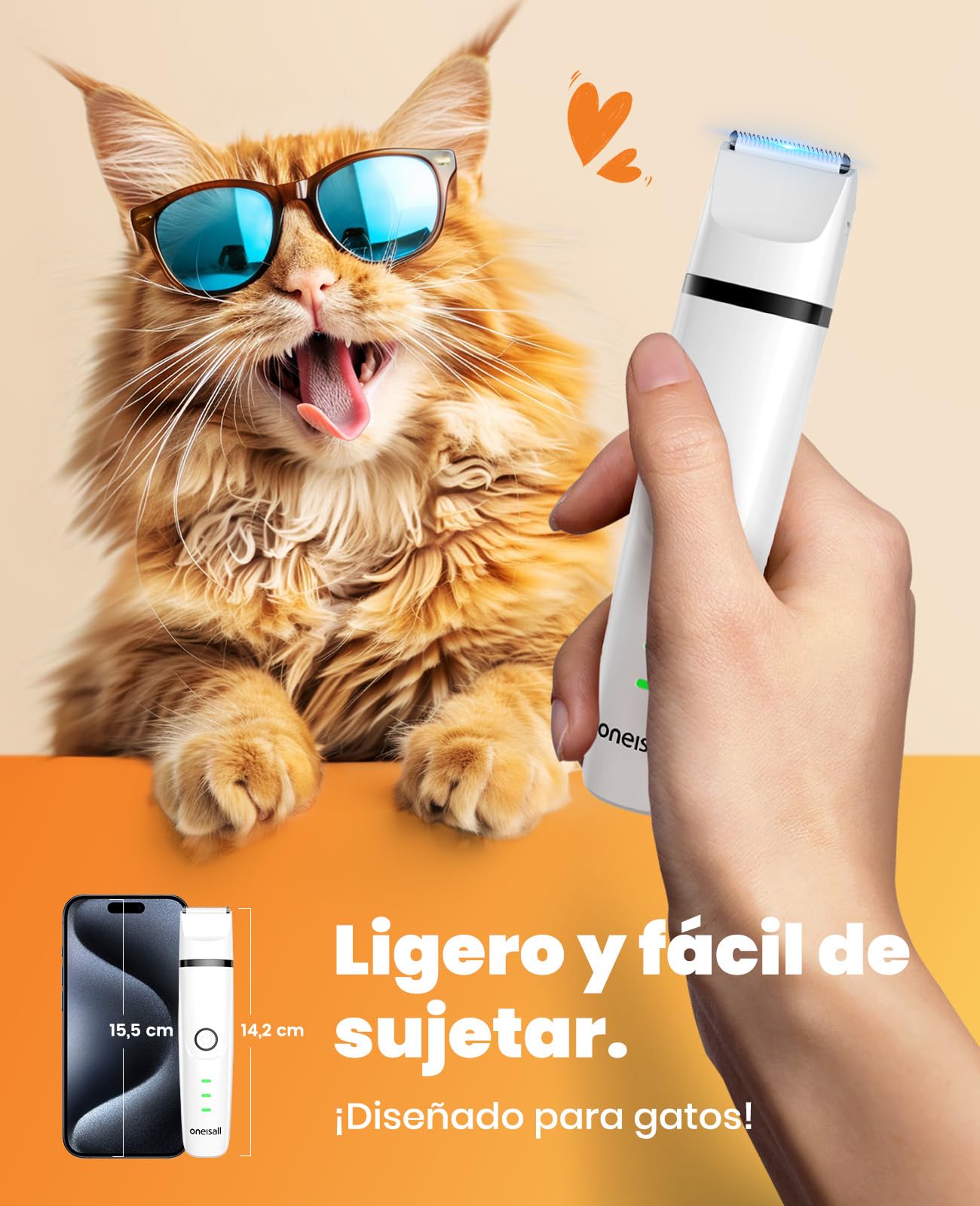 oneisall Juego de afeitadora 3 en 1 para gatos, afeitadora silenciosa para gatos, cortapelos profesional para y perros, para patas, nalgas, anudados, dingleberry (Blanco)