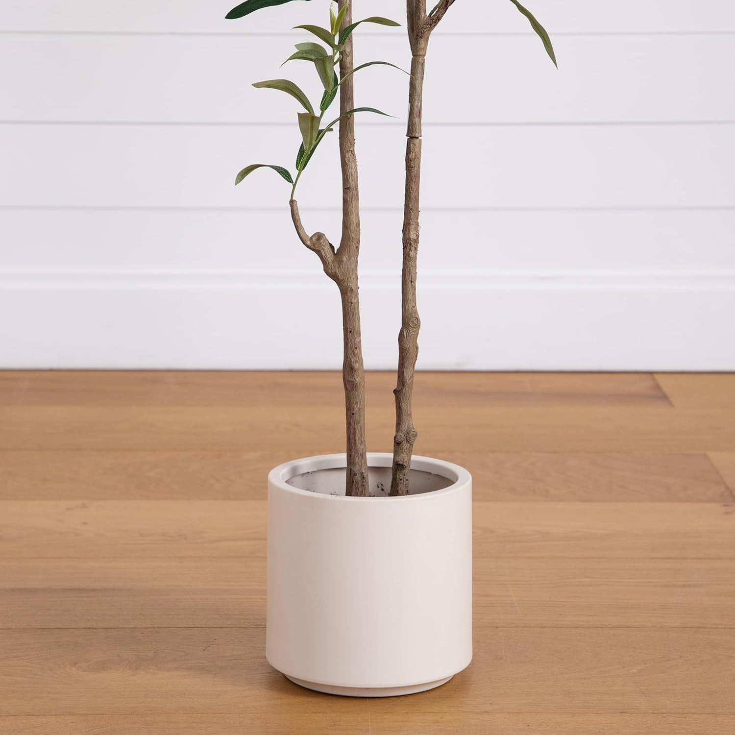 Nearly Natural 5ft Minimalist Olive Tree – Artificial Indoor Tree with Faux Olives, Bendable Branches, and White Decorative Planter with Faux Soil – Realistic Greenery for Home or Office Decor