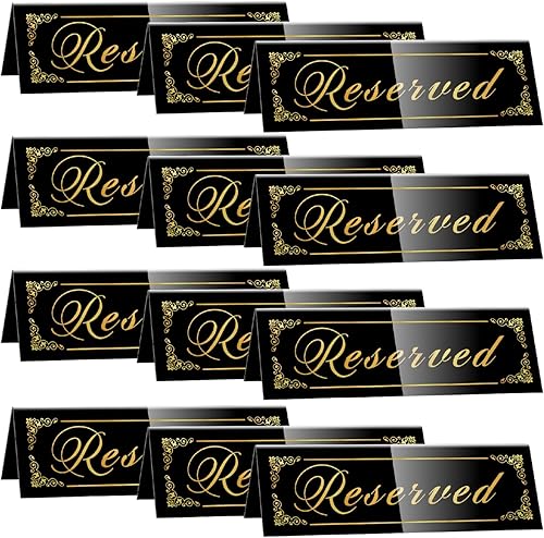 CWJCYTNSN 12 letreros de mesa reservados, letreros negros reservados para bodas, acrílico de doble cara con espejo reservado para reserva de