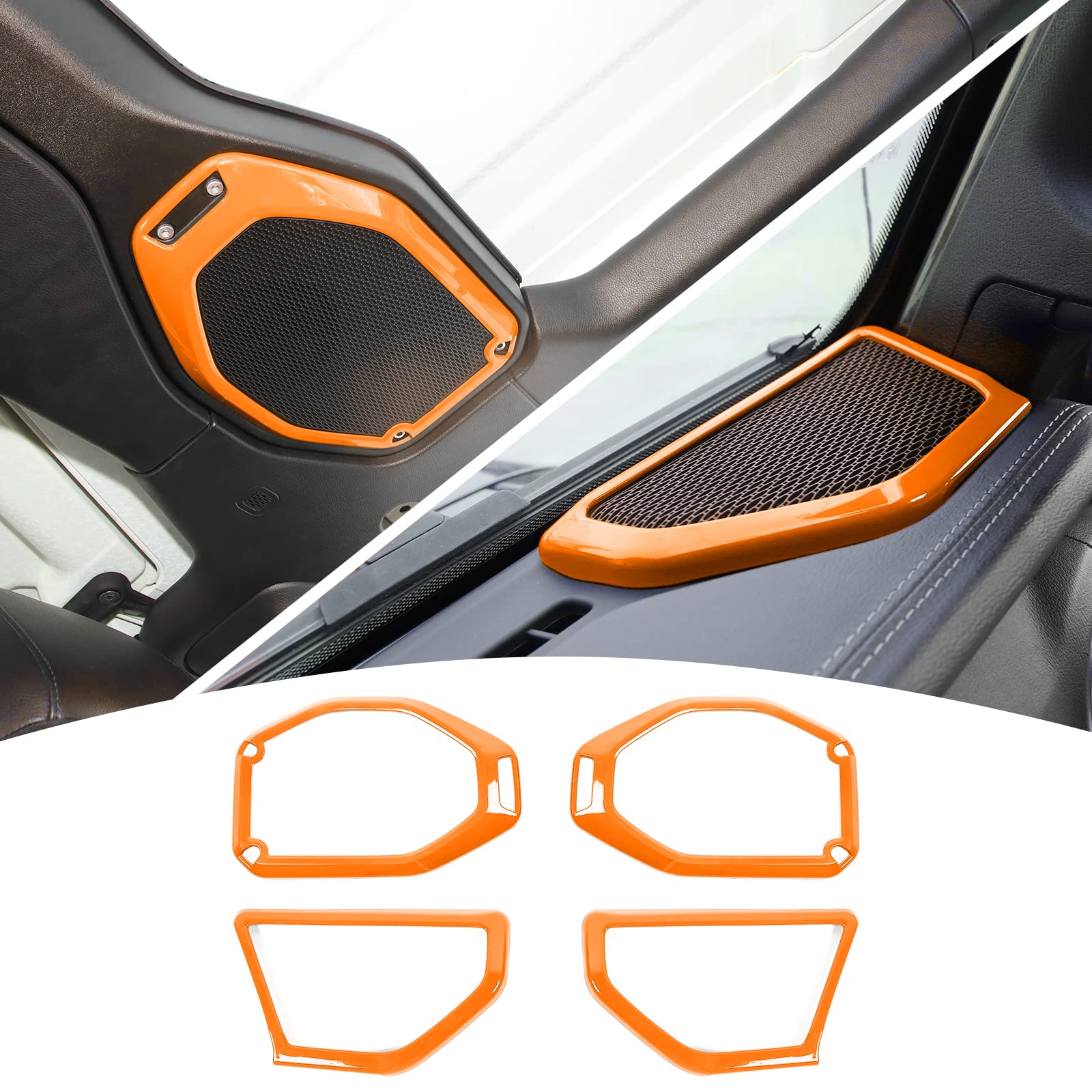 JeCar Orange Interior Speaker Cover Bezel Trim Kit for 2018-2023 Jeep Wrangler JL JLU & Gladiator JT Interior Accessories