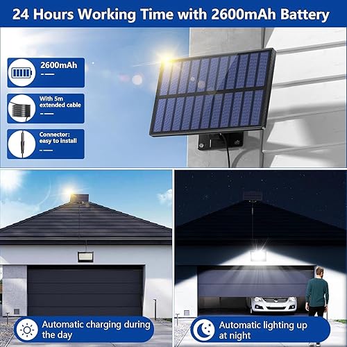 Miniatura 4 de Paquete de 8 luces LED solares de pared para exteriores, luces de seguridad con sensor de movimiento de 20 W con 3 modos de iluminación, luz de