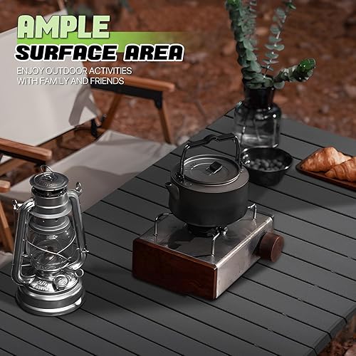 Miniatura 9 de Magshion Mesa de camping plegable de 37 pulgadas con cesta de almacenamiento grande y con bolsa de transporte, mesa de picnic de aluminio para