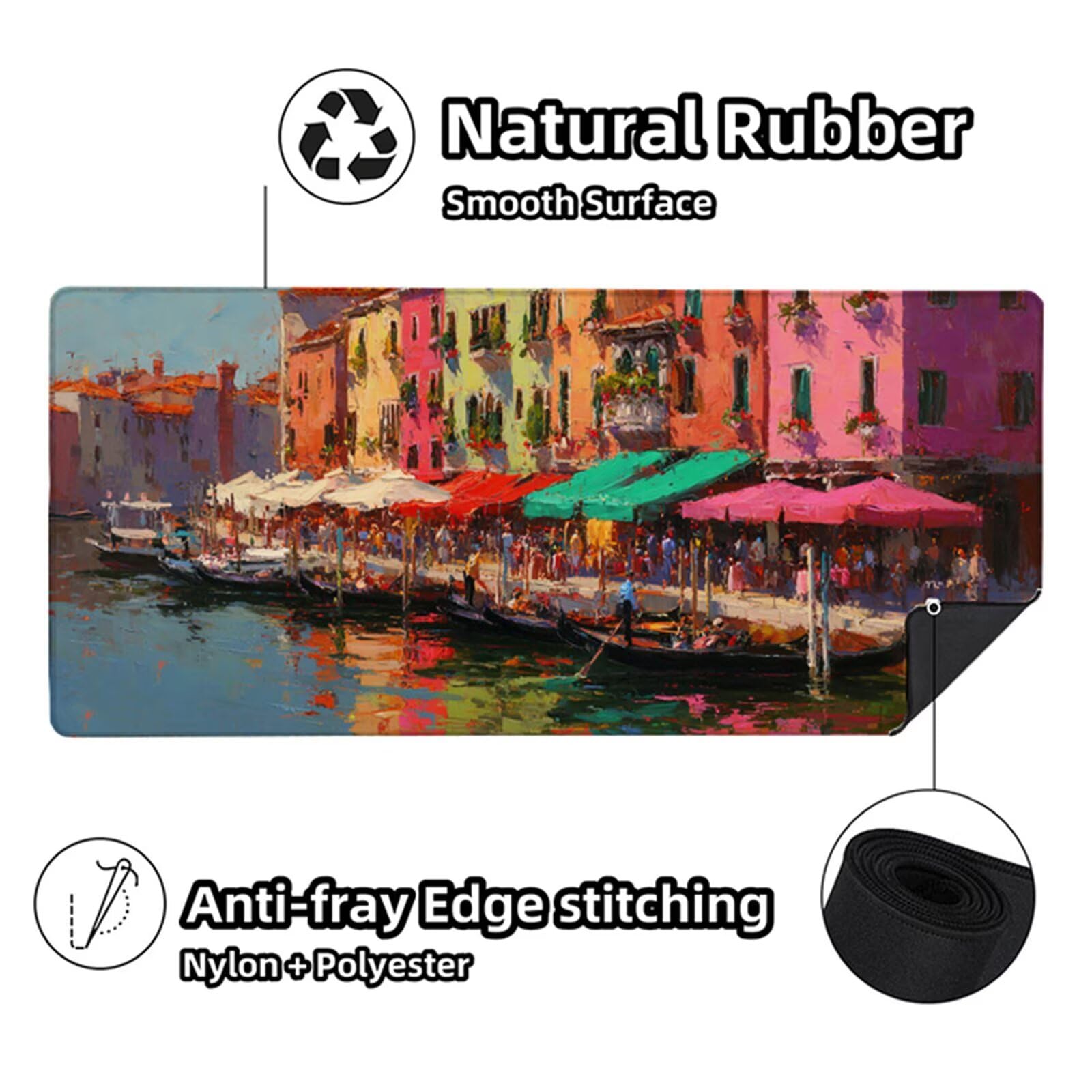 Podkładka pod mysz do gier Boat M-8744 1200 x 600 x 3 mm, z widokiem ulicy, podkładka na biurko z przeszytą krawędzią, podkładka pod mysz z antypoślizgową gumową podstawą, akcesoria biurowe, podkładka