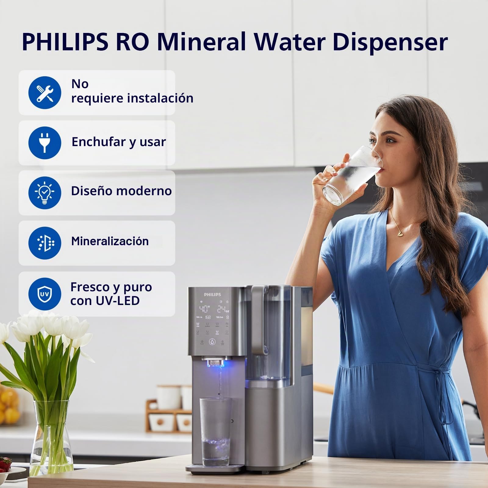 PHILIPS ADD583 - Filtro RO para dispensador de encimera ADD6928DG y ADD6926WH | Compatible con PHILIPS ADD6928DG y ADD6926WH. Filtro RO de mineralización 6 en 1. Certificado NSF, 1 año de vida útil