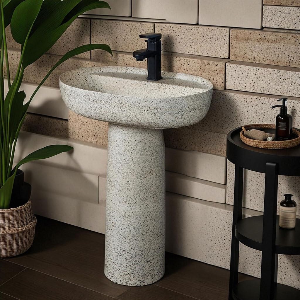 Ceramic Pedestal Sink for Bathroom Countertop Stylish Vessel Basin for Vanity, Outdoor Balcony Use Household Wash Sink