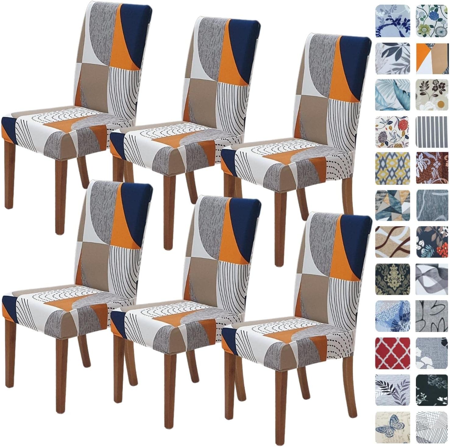SPRINGRICO Chair Covers for Dining Room 6 Pack, Stretch Dining Chair Cover, Washable Spandex Kitchen Parsons Chair Slipcovers, Removable Seat Protector for Home or Party (Set of 6, Color Matrix)