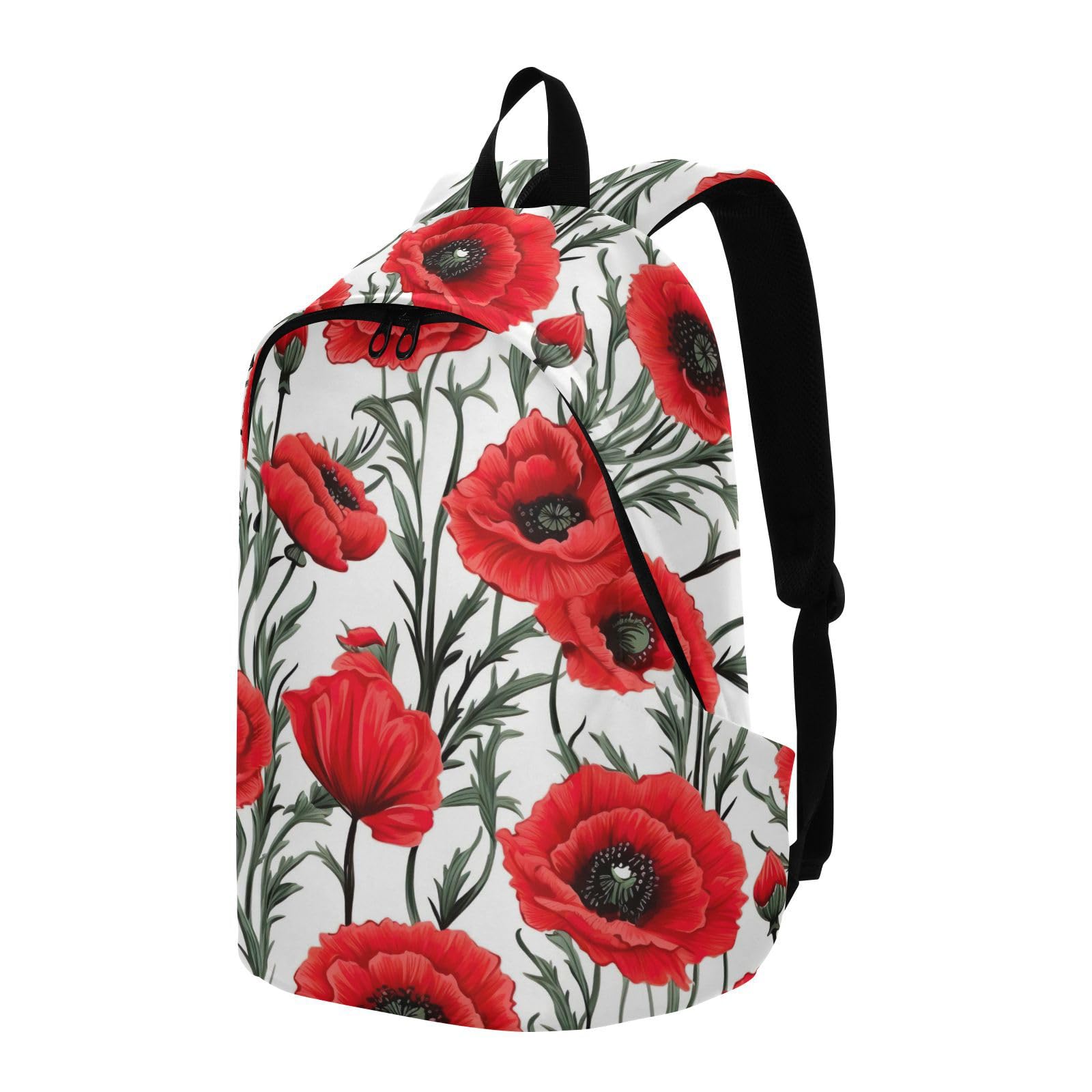 MCHIVER Travel Backpack Flowers Red Poppy Casual Daypack Backpacks Lightweight Carry on Bag Water Resistant Hiking Backpack for Men Women