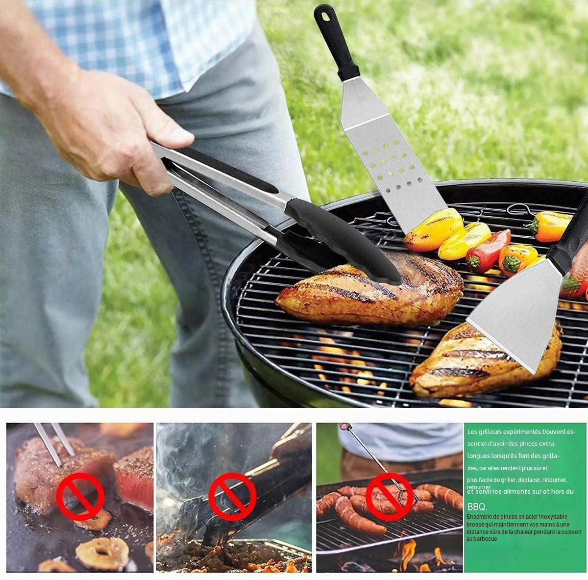 AMZMUKAUP 11 Pièces Spatules pour Barbecue en Acier Inoxydable Professionnelle BBQ Teppanyaki
