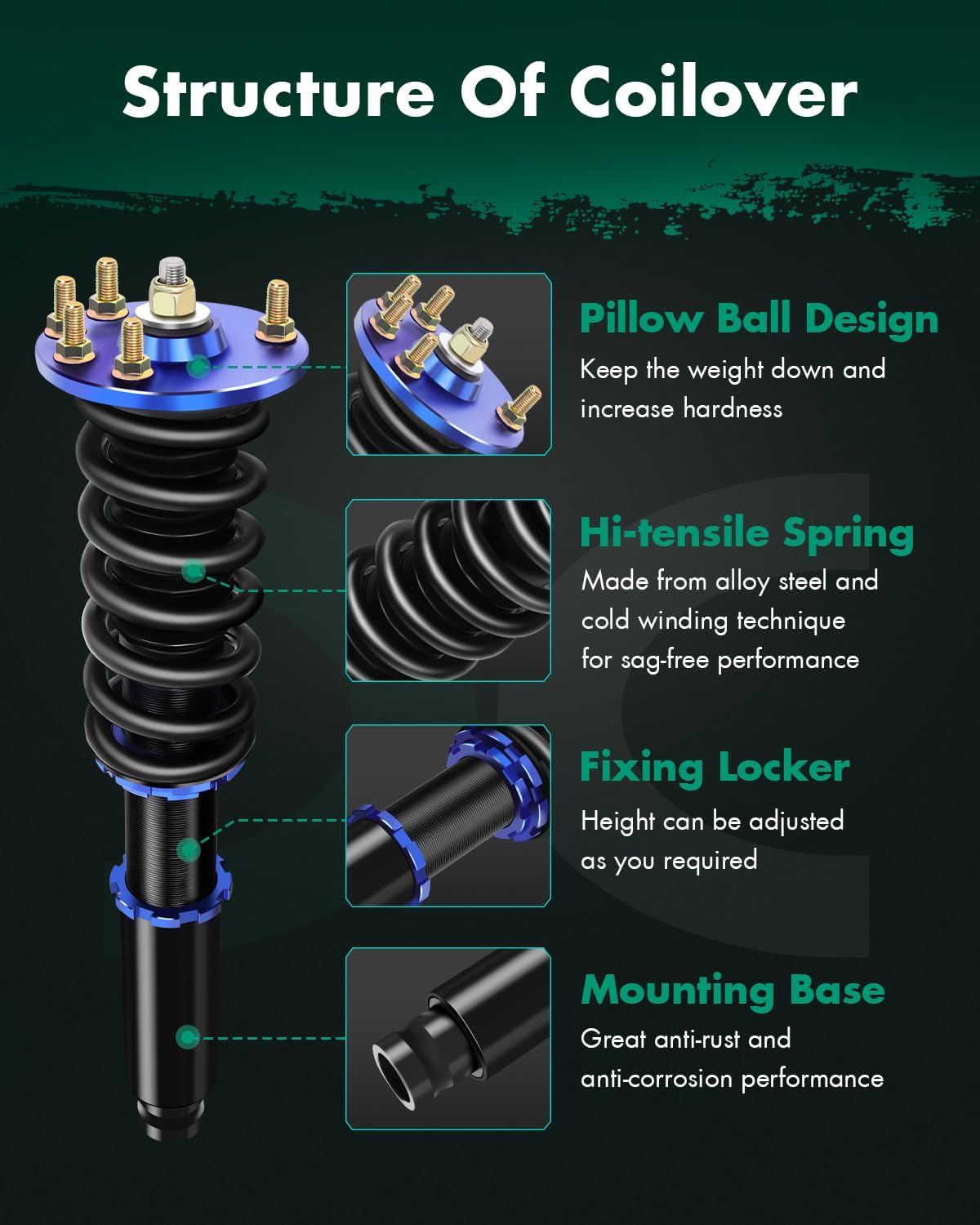 Coilover Suspensions Shock Struts Kits Assembly SCITOO Full Set Shocks Struts Kits fit for 2004-2008 for Acura TSX /2003-2007 for Honda for Accord - Blue