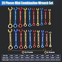 Vista 4 de Juego de 20 llaves pequeñas chapadas de color, métricas estándar y SAE de 5/32"-7/16" y 0.157-0.433 in, juego de llaves pequeñas extra delgadas