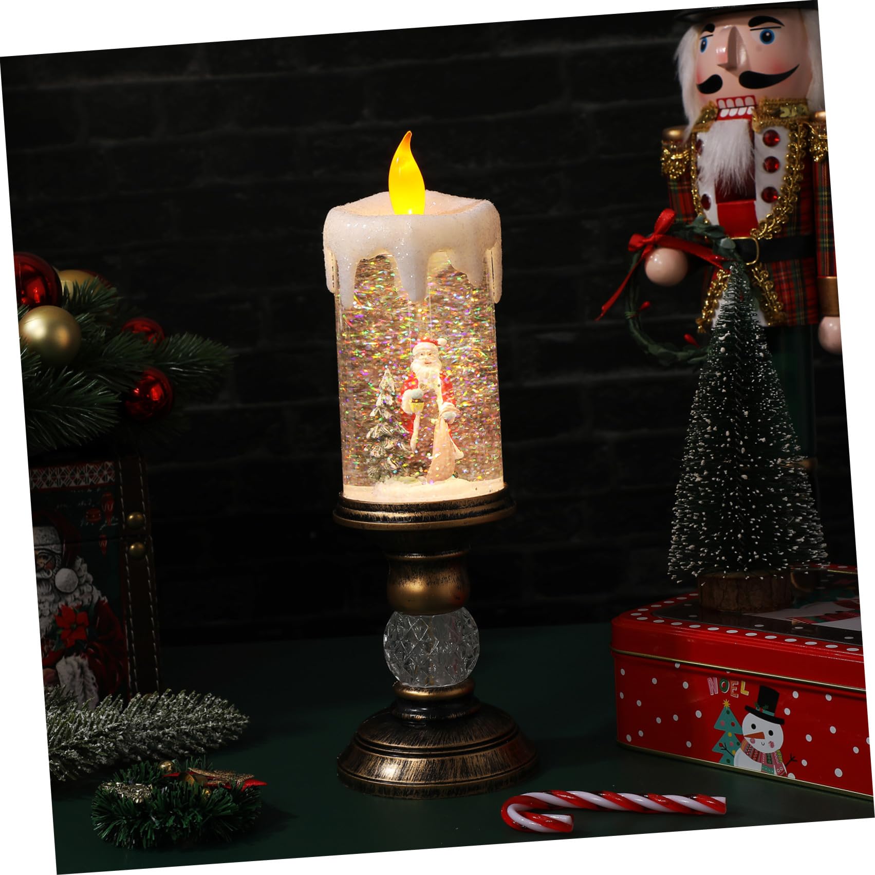 DOITOOL Musica Scatola Decorativa Natalizia Luce LED a Forma di Candela, Realizzata in Pvc e Abs, Lampada da Notte per Feste di Natale Effetto Neve e Alimentazione USB