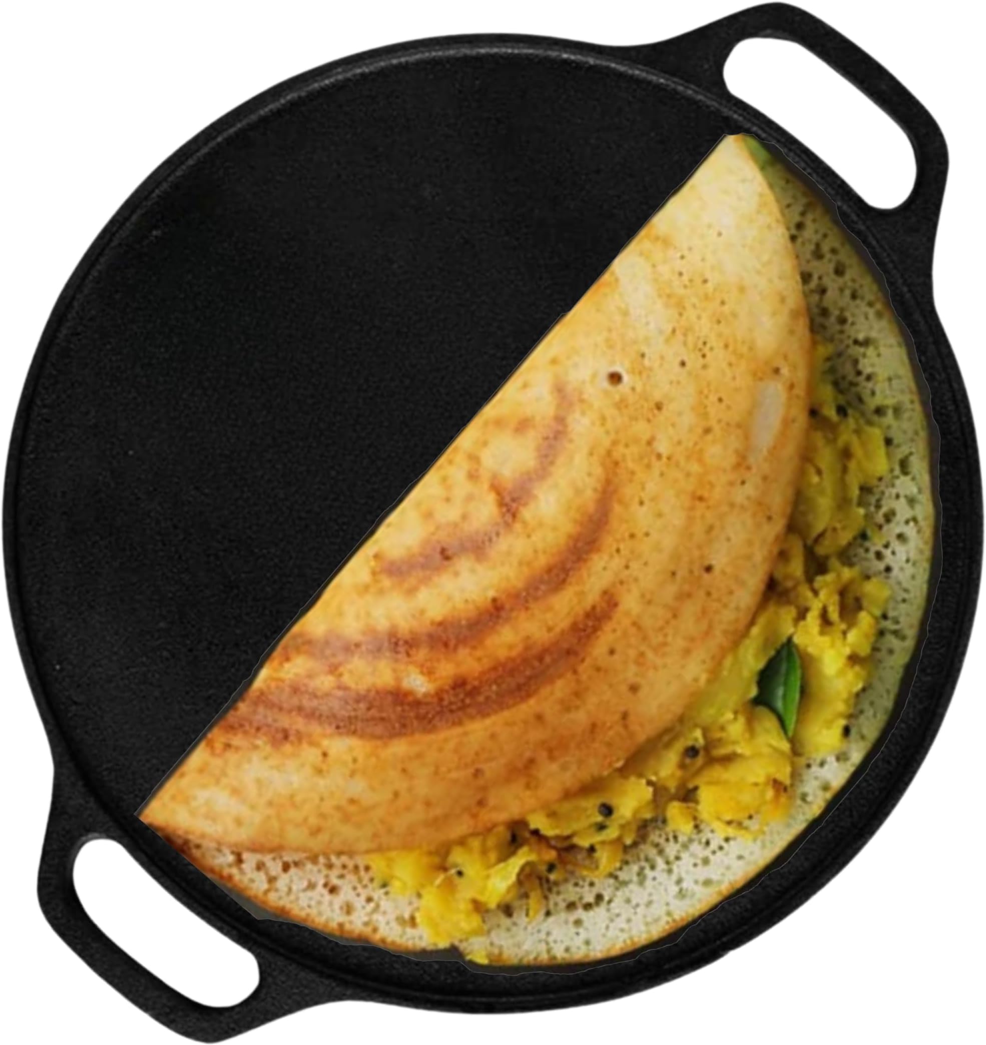 GEMMAExperience Authentic Indian Cooking with Our Preseasoned Cast Iron Dosa Tawa Naturally Non Stick Pan for Roti Parantha and Pizza | 12 Inch with Handle Preseasoned Black Finish